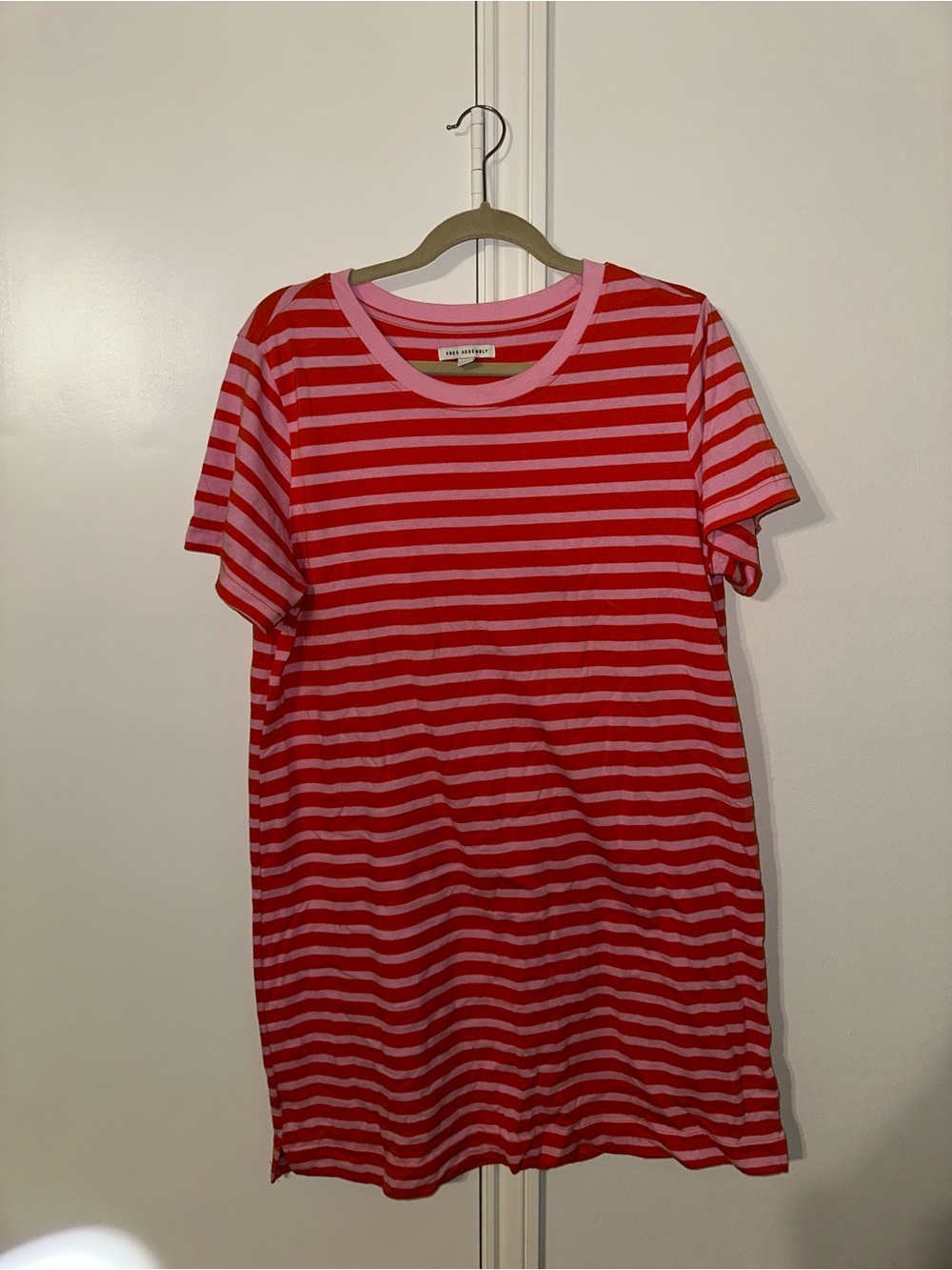 Free Assembly Striped Red and Light Pink Tee Dress